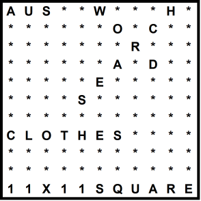Australian 11x11 Wordsearch puzzle no.305 - clothes