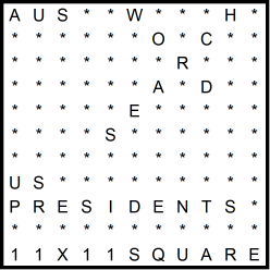 Australian 11x11 Wordsearch puzzle no.328 - US Presidents