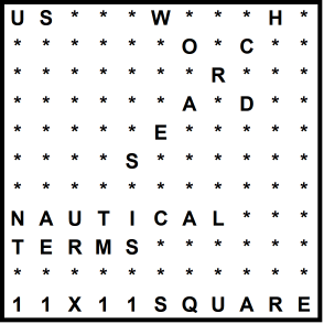 American 11x11 Wordsearch puzzle no.307 - nautical terms