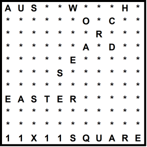 Australian 11x11 Wordsearch puzzle no.302 - Easter