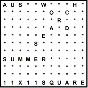 Australian 11x11 Wordsearch puzzle no.303 - Summer