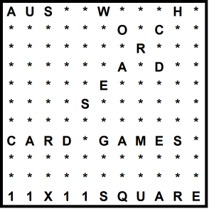 Australian 11x11 Wordsearch puzzle no.304 - card games