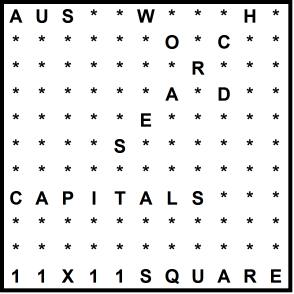 Australian 11x11 Wordsearch puzzle no.314 - capitals