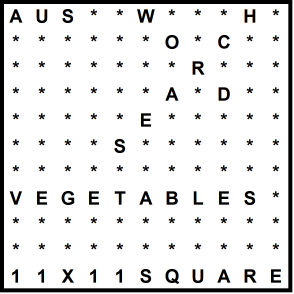 Australian 11x11 Wordsearch puzzle no.315 - vegetables