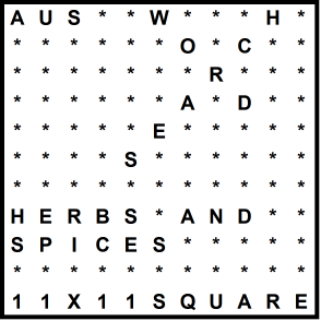 Australian 11x11 Wordsearch puzzle no.317 - herbs and spices