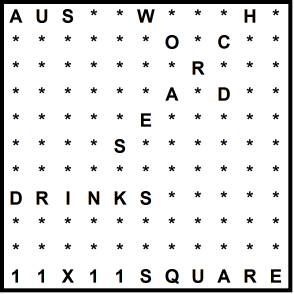 Australian 11x11 Wordsearch puzzle no.319 - drinks