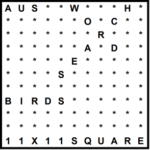 Australian 11x11 Wordsearch puzzle no.321 - birds