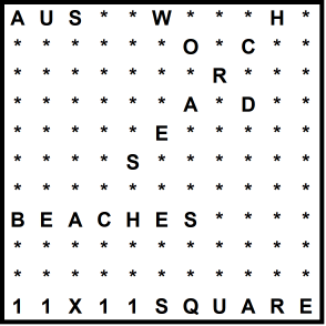 Australian 11x11 Wordsearch puzzle no.325 - beaches