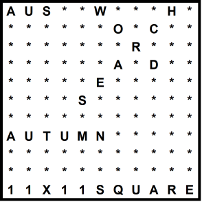 Australian 11x11 Wordsearch puzzle no.327 - Autumn