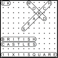 British 11x11 Wordsearch puzzle no.301 - British castles