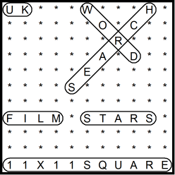 British 11x11 Wordsearch puzzle no.309 - film stars