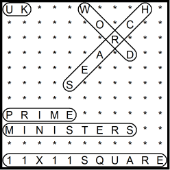 British 11x11 Wordsearch puzzle no.314 - Prime Ministers