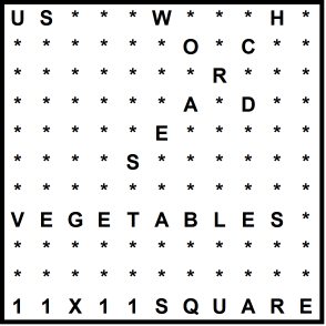 American 11x11 Wordsearch puzzle no.316 - vegetables