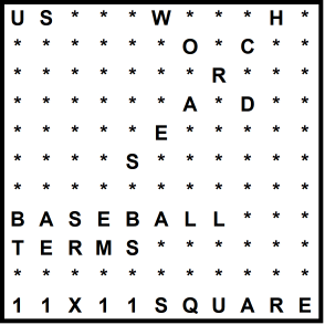 American 11x11 Wordsearch puzzle no.325 - baseball terms