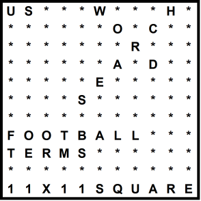American 11x11 Wordsearch puzzle no.326 - football terms